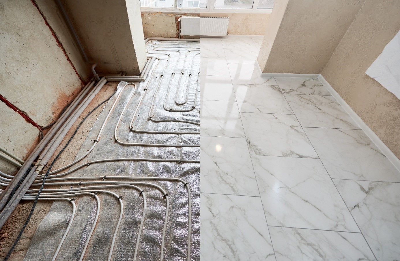 "Offrez-vous un confort optimal avec des sols chauffants élégamment carrelés. Chez Affyn à Le Bignon, nos carreleurs experts assurent une installation soignée pour allier chaleur, esthétisme et durabilité."